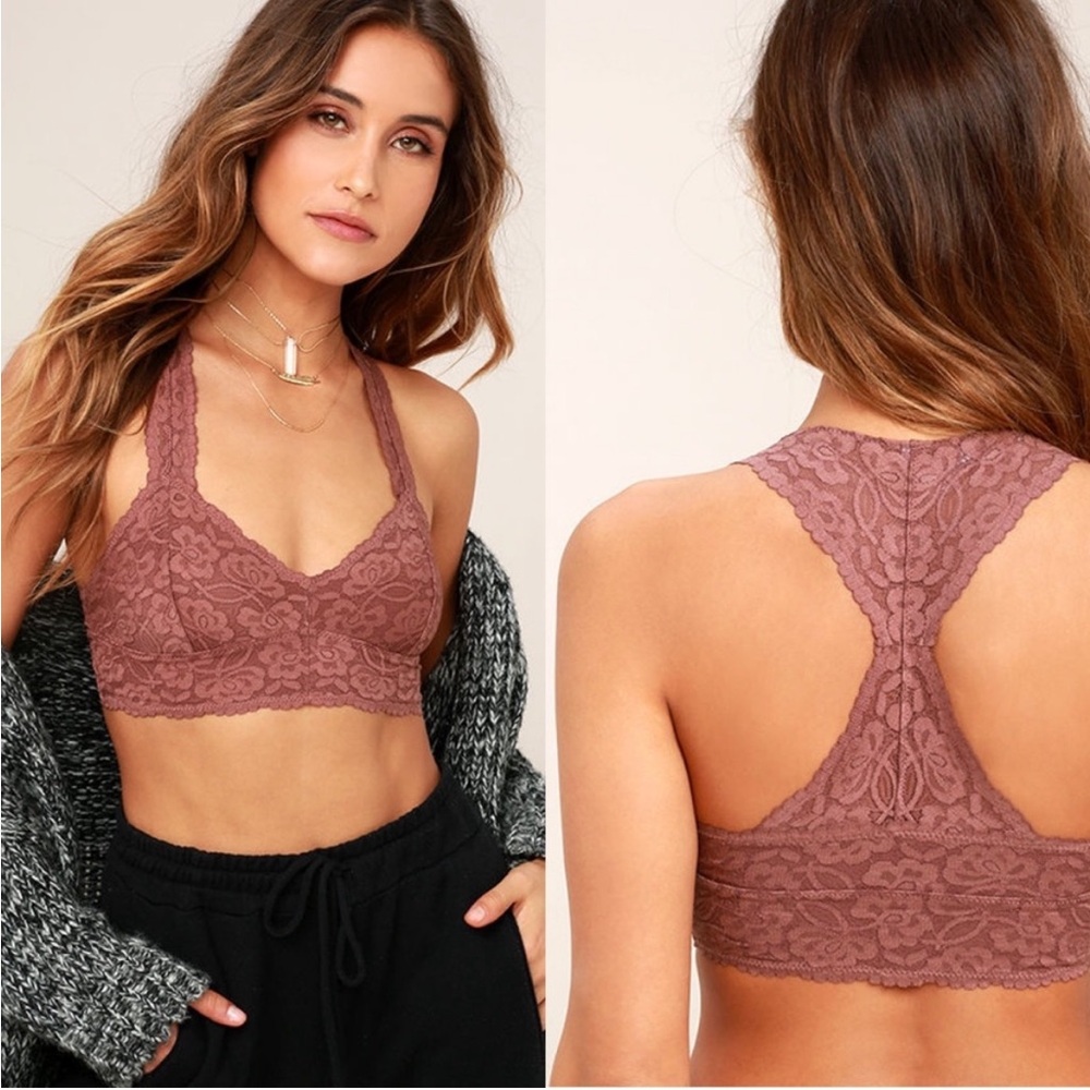 Free People Galloon Racerback Lace Bralette Bra, Size Small, Rose Copper